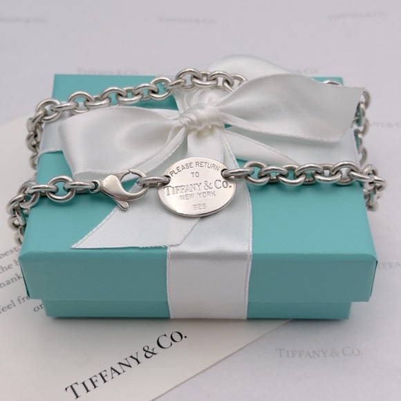 Tiffany & Co. Return to Tiffany Oval Tag Choker Necklace Sterling Silver W/ Box - Picture 6 of 12